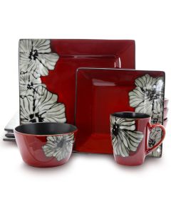 Elama Winter Bloom 16 Piece Square Stoneware Dinnerware Set